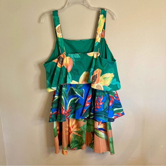 FARM Rio Mixed Prints Layered Mini Dress Ruffles Floral Tropical Green Size XL - Picture 9 of 16
